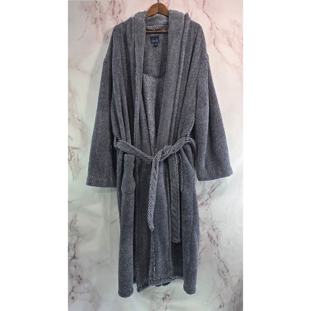 Majestic Robe Mens Large XL Blue Fleece Full Length Bath Herringbone Fuzzy